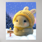 Poster Joli lapin avec casquette tricot jaune et écharpe  (Devant)