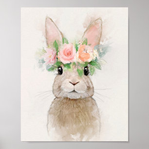 Poster Joli lapin avec Portrait de Couronne Fleur