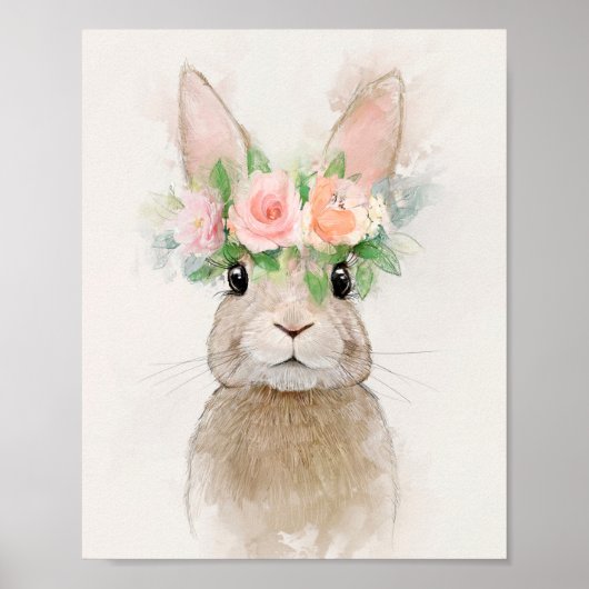 Poster Joli lapin avec Portrait de Couronne Fleur (Devant)
