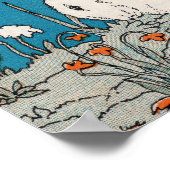 Poster Joli lapin blanc assis en Fleurs sur bleu (Coin)