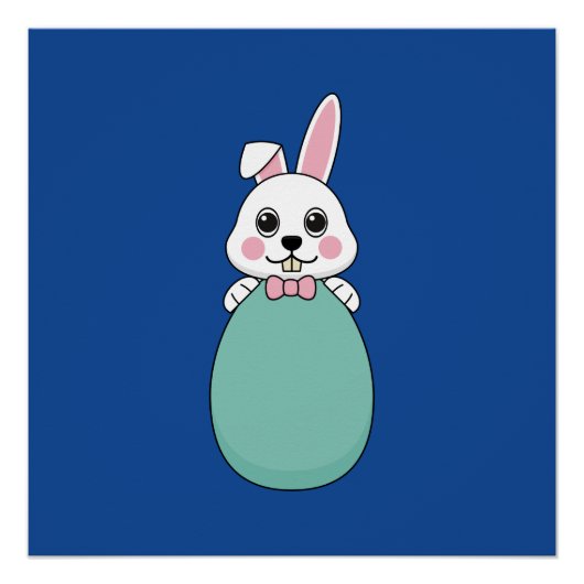 Poster Joli lapin blanc tenant l'oeuf de Pâques (Devant)