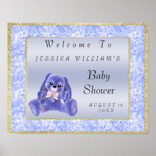Poster Joli Lapin Bleu "Bienvenue"