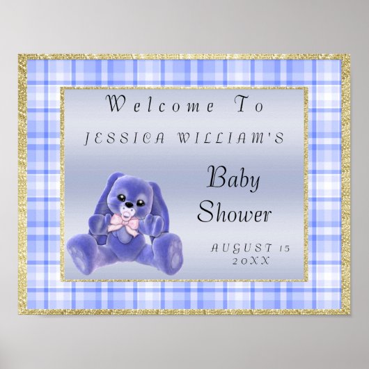 Poster Joli Lapin Bleu "Bienvenue" (Devant)