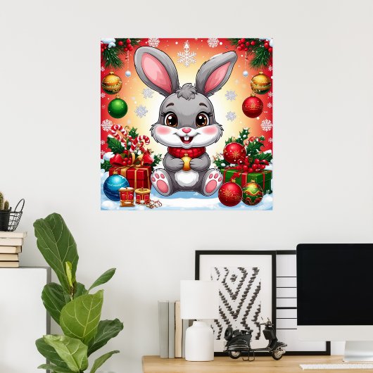 Poster Joli lapin de Noël (Bureau à domicile)