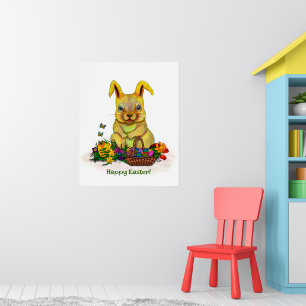 Poster Joli lapin de Pâques avec oeufs et fleurs