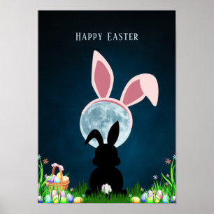Poster Joli lapin de Pâques et Pleine lune de Pâques heur