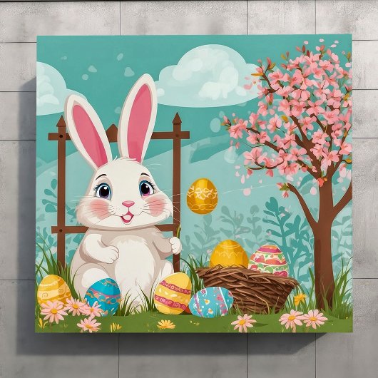 Poster Joli lapin de Pâques Œufs colorés Fleur de printem