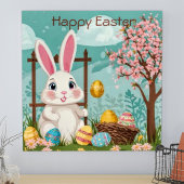 Poster Joli lapin de Pâques Œufs colorés Fleur de printem