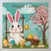 Poster Joli lapin de Pâques Œufs colorés Fleur de printem (Devant)