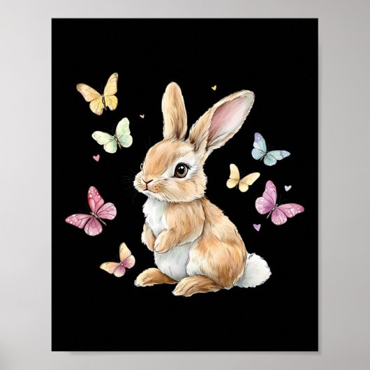Poster Joli lapin de Pâques Papillon  (Devant)