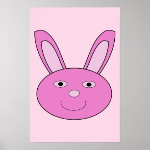 Poster Joli Lapin Rose Féminin Visage Printemps Pâques