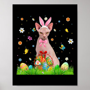 Poster Joli Lapin Sphynx Chat Et Pâques Panier Oeufs Pâqu