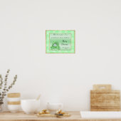 Poster Joli Lapin Vert "Bienvenue" (Cuisine)