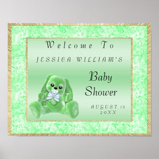 Poster Joli Lapin Vert "Bienvenue" (Devant)