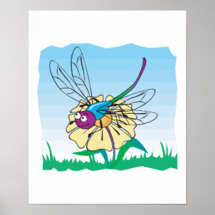 Poster joli libellule heureuse en fleur