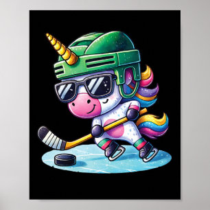 Poster Joli licorne jouant au hockey sur glace enfants ad