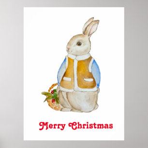 Poster Joli lièvre de Noël avec panier avec son d'épinett