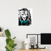 Poster Joli Lion avec Cravate Bleue Bow et les yeux (Bureau à domicile)