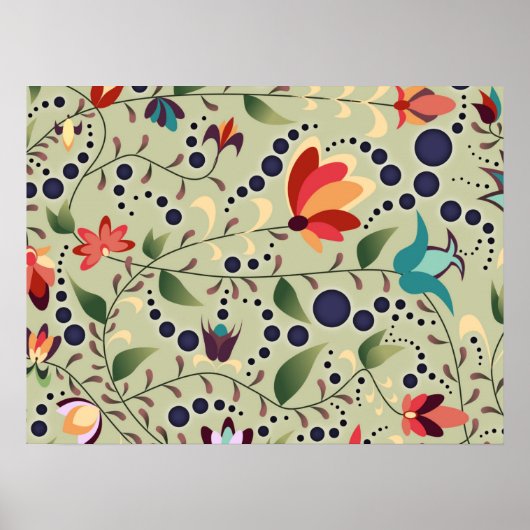Poster Joli Motif de fleurs Abstrait sur Sage Green (Devant)