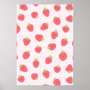 Poster Joli motif de fraise – Fraise Kawaii