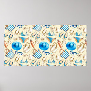 Poster Joli motif d'été avec lunettes, bikini, umbrel