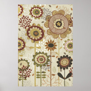 Poster Joli motif floral beige brun rétro personnalisé