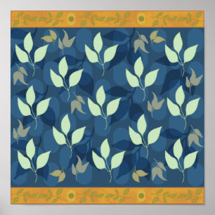 Poster Joli Motif vert et bleu feuilles