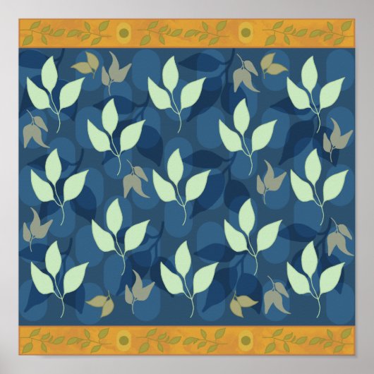 Poster Joli Motif vert et bleu feuilles (Devant)