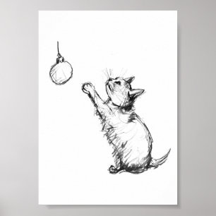 Poster Joli Noël Chat Reaching pour l'Ornement