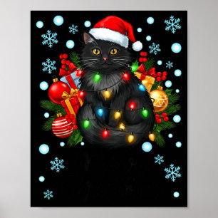 Poster Joli Noël félin Chapeau de Père Noël Chat noir Xma