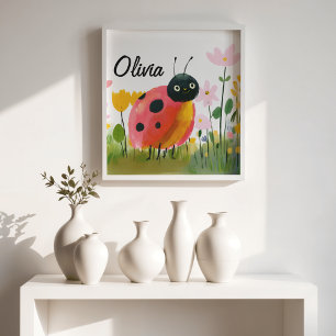 Poster Joli Nom de Fille de coccinelles Fleurs sauvages