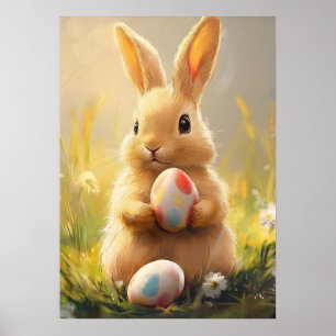 Poster Joli oeuf lapin de Pâques
