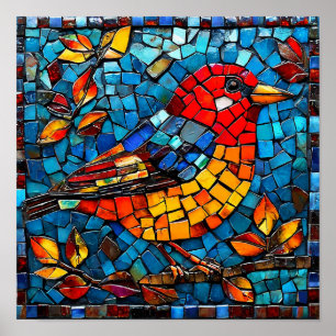 Poster Joli oiseau en mosaïque
