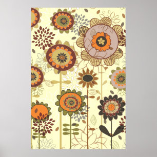 Poster Joli orange rétro, motif floral marron personnalis