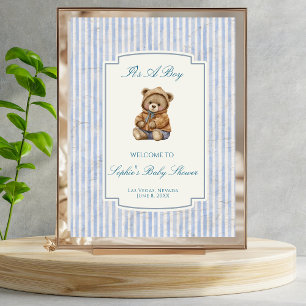 Poster Joli ours en peluche, panneau de bienvenue rayures