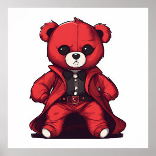 Poster Joli ours en peluche rouge garçon