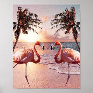 Poster Joli Palmier Flamant rose Coloré