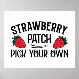 Poster Joli patch fraise cueillir votre propre