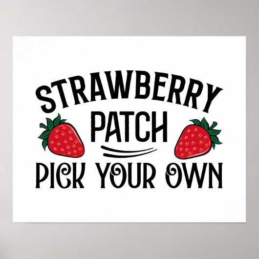 Poster Joli patch fraise cueillir votre propre (Devant)
