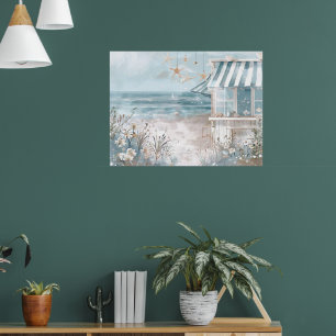 Poster joli paysage de plage illustration aquarelle style