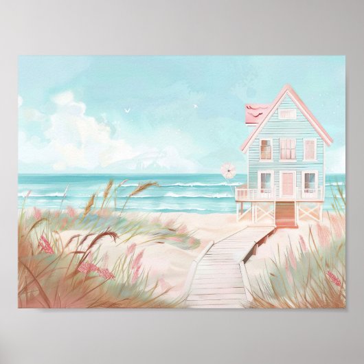 Poster joli paysage de plage illustration aquarelle style (Devant)