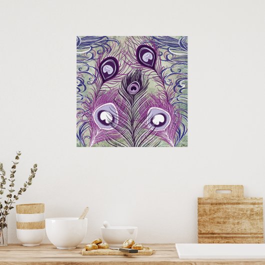 Poster Joli Peacock Violet Plumes Design élégant (Cuisine)