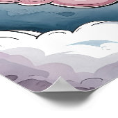 Poster Joli Petit Chat sur un Nuage - Aquarelle Adorable (Coin)