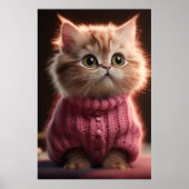 Poster Joli petit chaton dans un pull rose (Devant)
