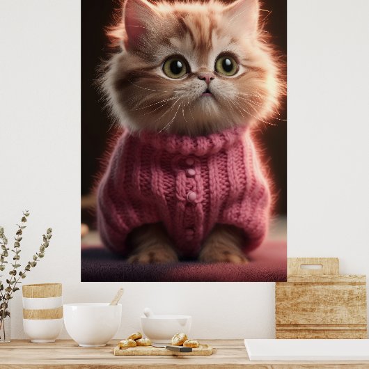 Poster Joli petit chaton dans un pull rose (Cuisine)