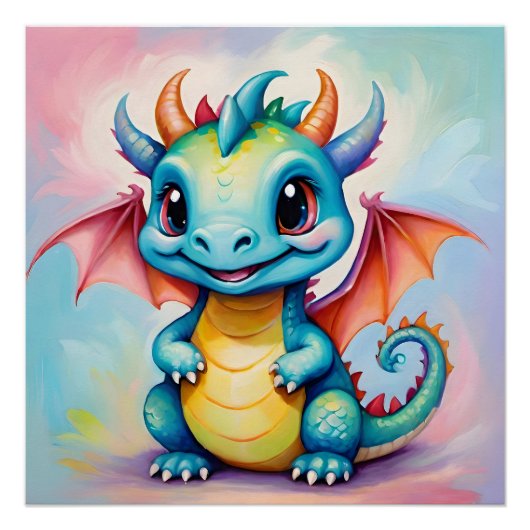Poster Joli petit dragon bleu (Devant)