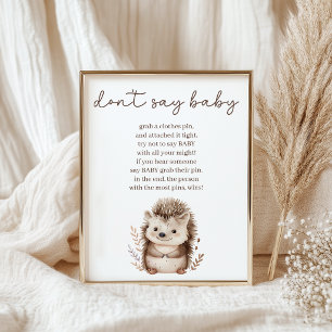 Poster Joli Petit Hérisson Ne Pas Dire Jeu de Baby Shower