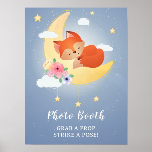 Poster Joli petit renard sur la baby shower de la lune (Devant)