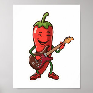 Poster Joli piment chili joueur de guitare électrique