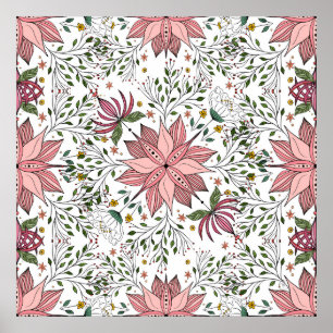 Poster Joli Pink Floral Dooda Vintage Carrelage Art